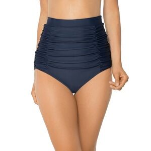 🆕 RELLECIGA Women's High Waisted Ruched Bikini Bottom in Navy Blue